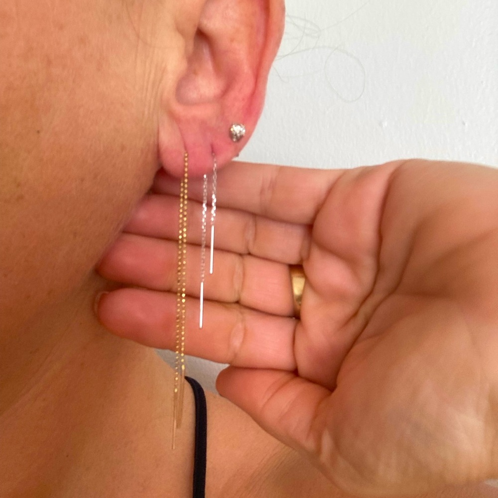 14K White Gold Threader Earrings | Minimalist Fine Jewelry Gift for Her
